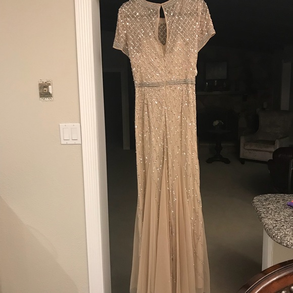 New Adrianna Papell beaded short sleeve mesh gown - Picture 12 of 15